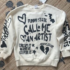 Zara Cream and Black Graphic Kids Sweatshirt